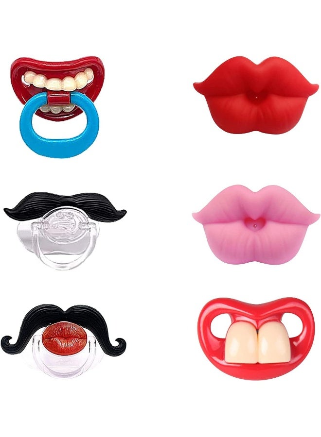 AUSTUFF 6PCs Funny Pacifier Infant Pacifier Cute Kissable Lips and Gentleman Mustache Teeth Pacifier Soft Silicone Cute Pacifier Design with Kiss Lip for Babies and Toddlers Shower Gift Unisex-BPA Free - Image 2